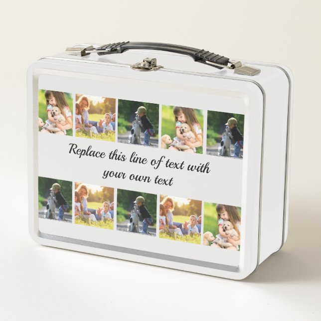 Personalise photo collage and text metal lunch box (Front)