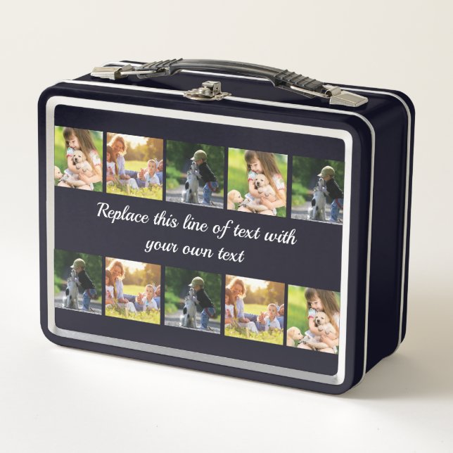 Personalise photo collage and text metal lunch box (Front)
