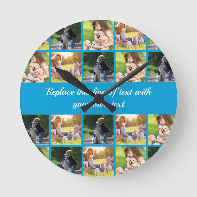 Personalise photo collage and text round clock (Front)