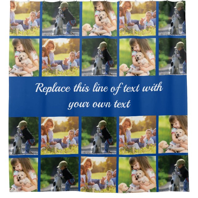 Personalise photo collage and text shower curtain (Front)