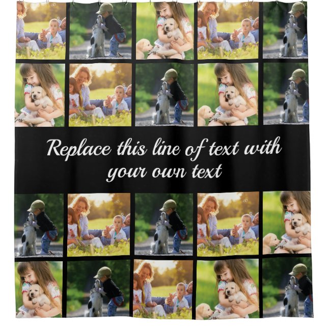 Personalise photo collage and text shower curtain (Front)