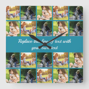 Personalise photo collage and text square wall clock