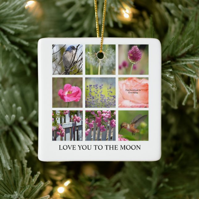 Personalise Photo Collage Flowers and Birds Ceramic Ornament (Tree)