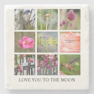 Personalise Photo Collage Flowers and Birds Stone Coaster