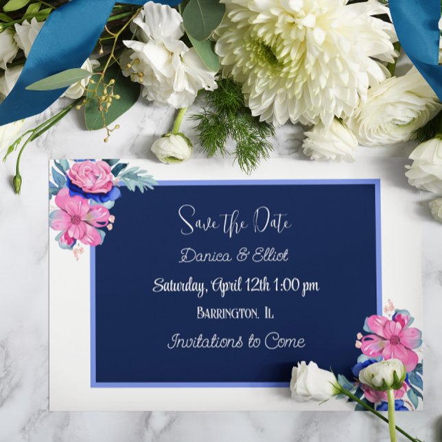 Personalise Photo Floral  Wedding Save the Dates Invitation (Creator Uploaded)