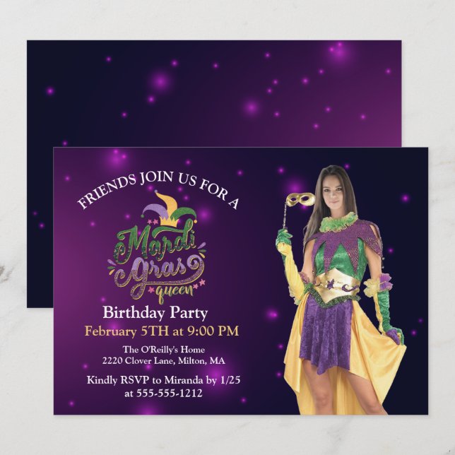 Personalise Photo Masquerade Masks Mardi Gras Invitation (Front/Back)
