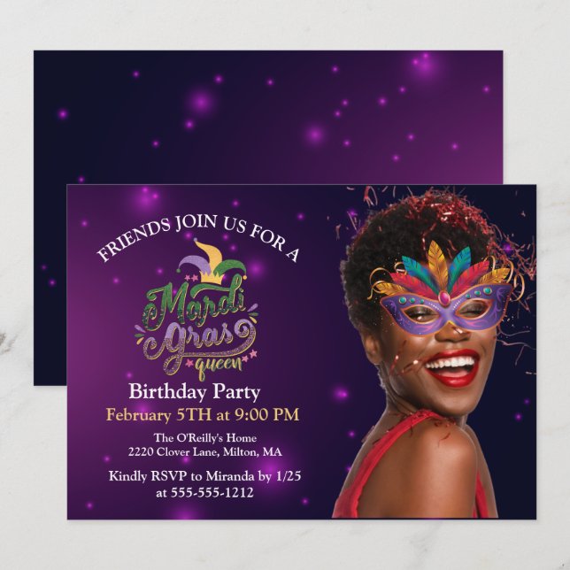 Personalise Photo Masquerade Masks Mardi Gras Invitation (Front/Back)