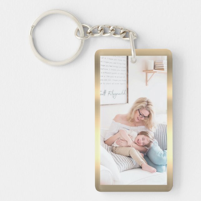 Personalise Photo & Name, Faux Metallic Gold Key Ring (Front)
