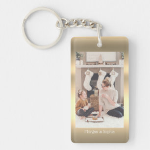 Personalise Photo & Names Faux Metallic Gold, Vs 2 Key Ring