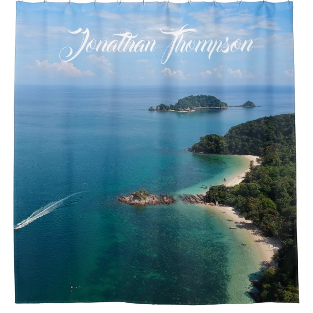 Personalise photo of ocean Blue water Blue sky Shower Curtain (Front)