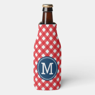 Personalise Picnic Red Gingham Monogram Bottle Cooler