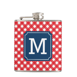 Personalise Picnic Red Gingham Name Monogram Hip Flask