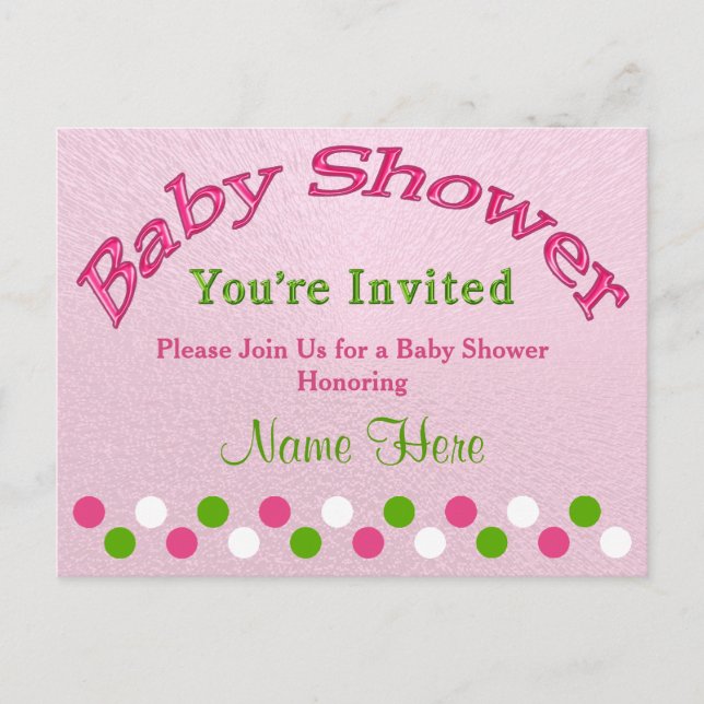 Personalise Pink and Green Baby Shower Invitations (Front)