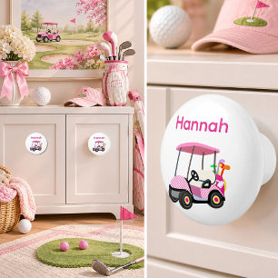 Personalise Pink and White Girl's Golf Cart Ceramic Knob