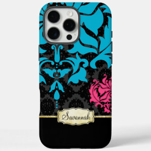Personalise Pink Aqua Black and Gold iPhone 16 Pro Max Case