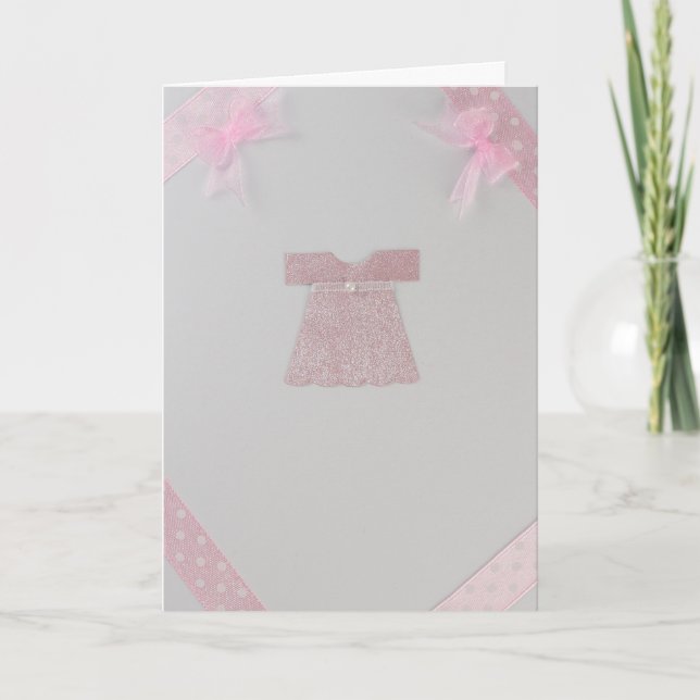 Personalise Pink Baby girl dress Baptism Card (Front)
