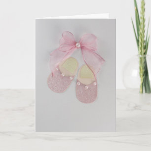 Personalise Pink baby slippers and pink bow Card