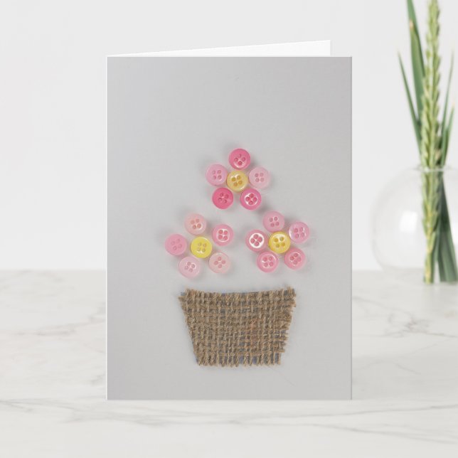 Personalise pink Birthday flowers buttons Card (Front)