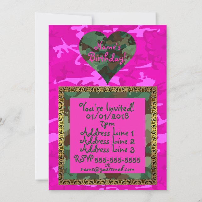 Personalise - Pink Camo Invitation (Front)