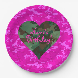Personalise - Pink Camo Paper Plate