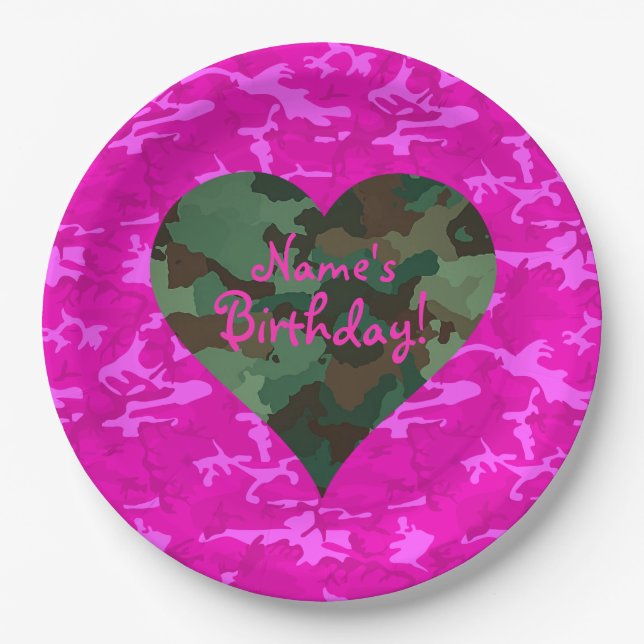 Personalise - Pink Camo Paper Plate (Front)