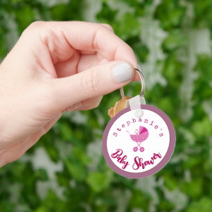 Personalise Pink Carriage Baby Shower Favour  Key Ring