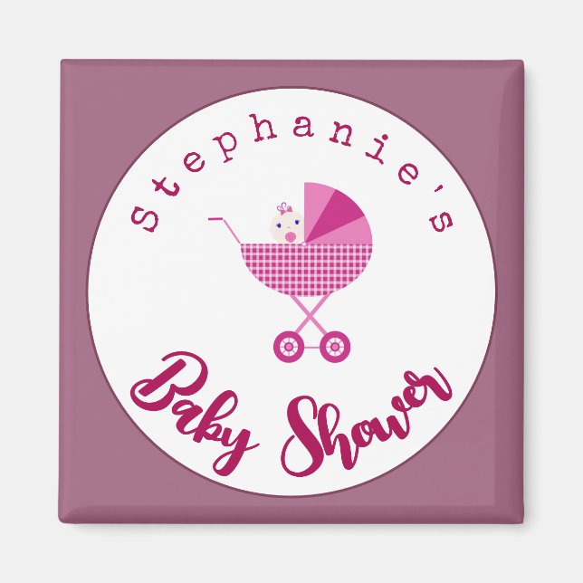 Personalise Pink Carriage Baby Shower Favour   Magnet (Front)