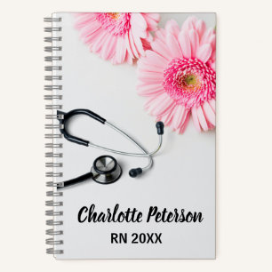 Personalise Pink Daisy Floral Registered Nurse Notebook