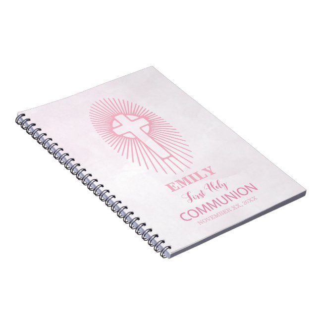 Personalise, Pink First Holy Communion Cross Host Notebook (Right Side)