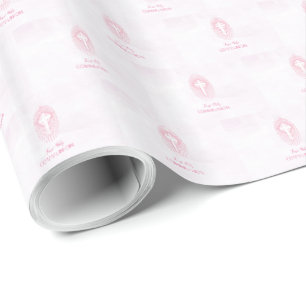 Personalise, Pink First Holy Communion Cross Host Wrapping Paper