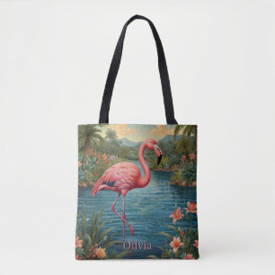 Personalise Pink flamingo Tote Bag
