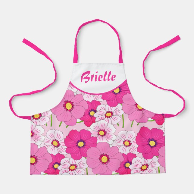 Personalise Pink Floral Girls All-Over Print Apron (Front)