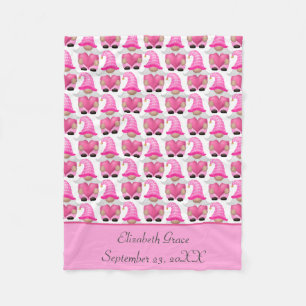 Personalise Pink Gnome Woodland Scandinavian Cute Fleece Blanket