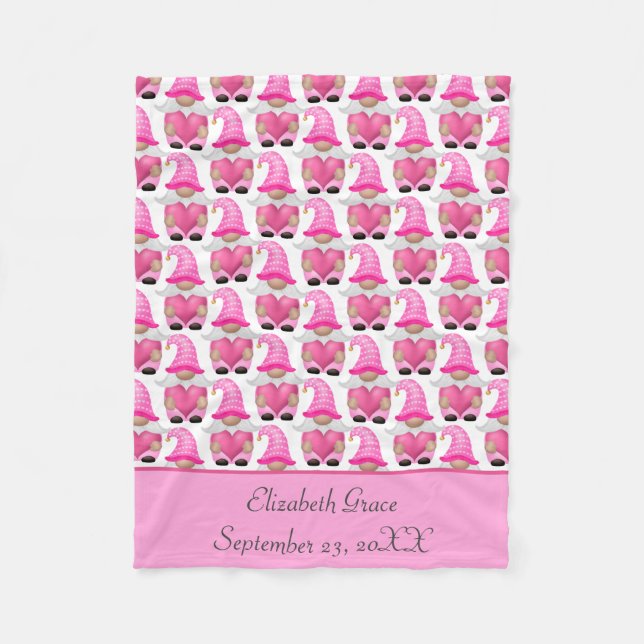  Personalise Pink Gnome Woodland Scandinavian Cute Fleece Blanket (Front)