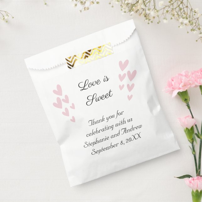 Personalise Pink Heart Love Is Sweet Wedding Favour Bags (Sealed)