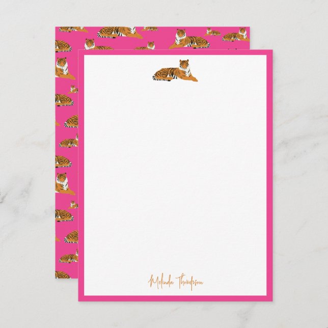 Personalise Pink Orange Jungle Tiger Script Card (Front/Back)
