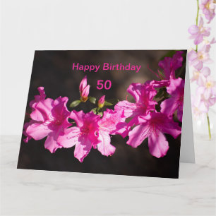 Personalise Pink rhododendron blossom Birthday Card