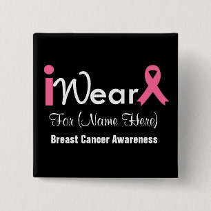 Personalise Pink Ribbon Breast Cancer 15 Cm Square Badge