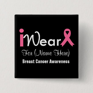 Personalise Pink Ribbon Breast Cancer 15 Cm Square Badge