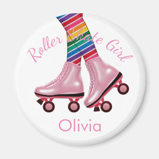 Personalise - Pink Roller Skate Girl Magnet
