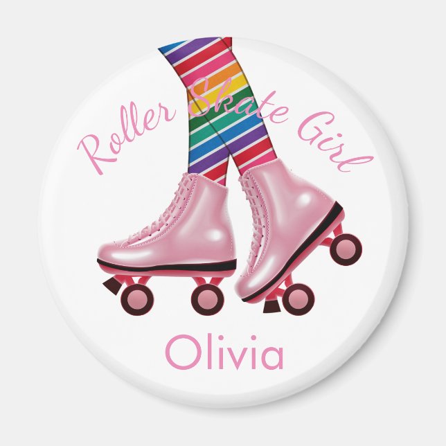 Personalise - Pink Roller Skate Girl Magnet (Front)