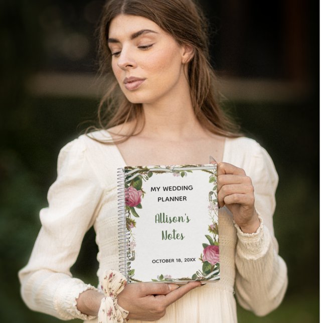Personalise Pink Rose Minimalist Floral Green Leaf Notebook (Creator Uploaded)