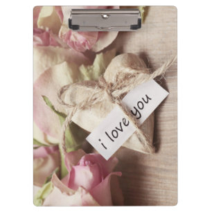 Personalise Pink Roses with Heart Design Clipboard