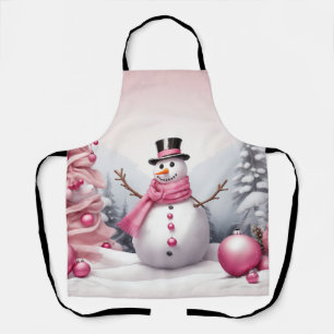 Personalise: Pink Theme Christmas Tree & Snowman Apron