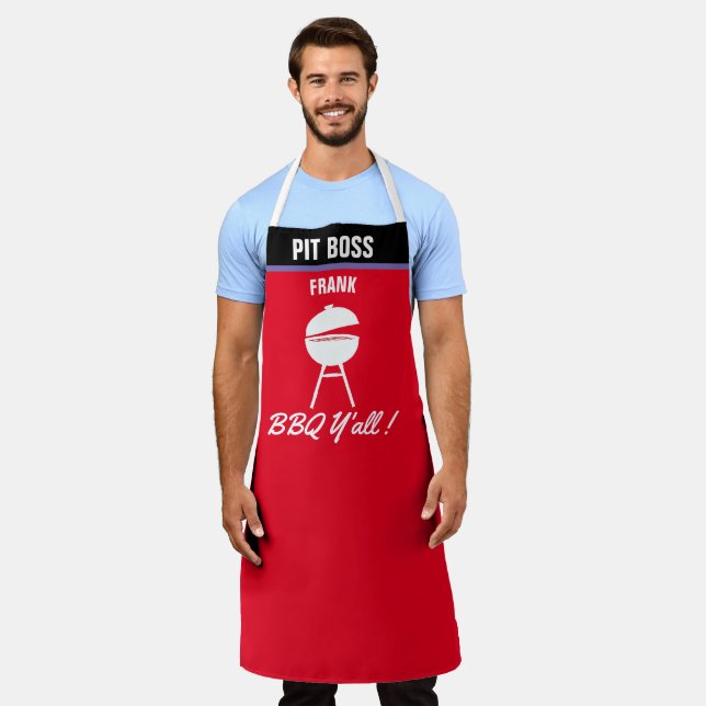 Personalise Pit Boss Funny BBQ Y'all Grill Chef  Apron (Worn)