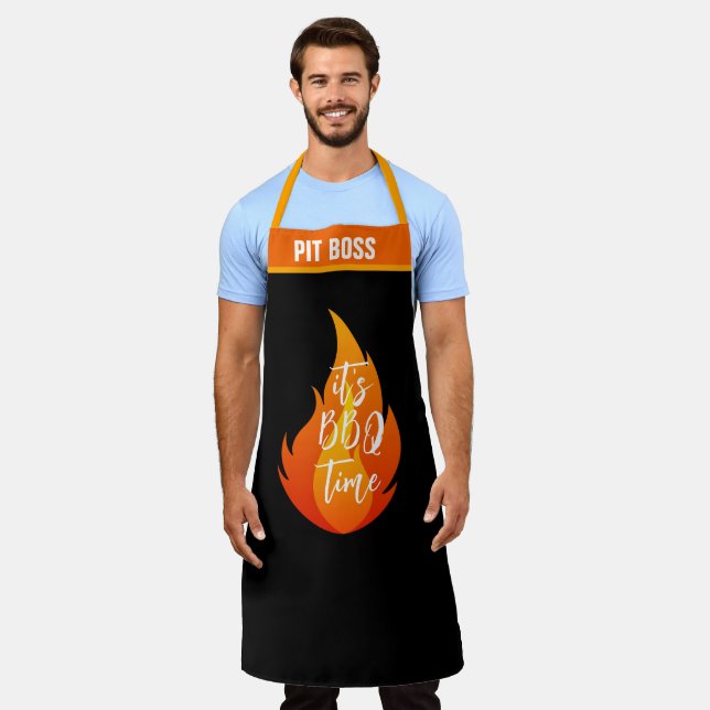 Personalise Pit Boss Funny It's BBQ Time Grill Apron (Worn)