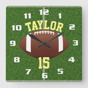 Personalise player Name and Number Cool Football Square Wall Clock