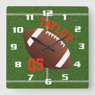 Personalise player Name and Number Cool Football Square Wall Clock