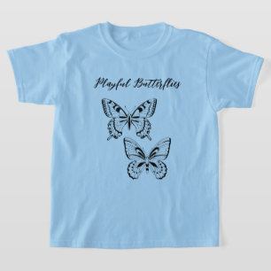 Personalise Playful Butterflies on Blue Background T-Shirt