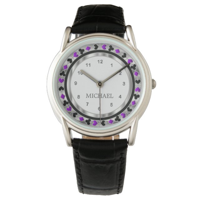 Personalise Poker Player - Sliver & Purple Watch (Front)